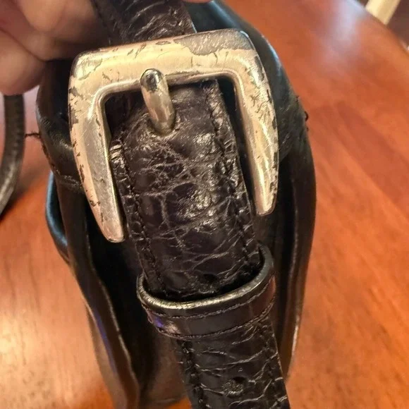 Brighton Emma Embossed Croc Pebbled Leather Shoulder Bag Adjustable Strap Black - Picture 6 of 15